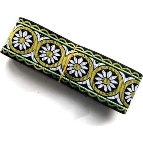 High quality daisy 50MMX8yard Handmade embroidery lace woven Jacquard Ribbon Trims Flowers Design For Clothing Straps Accessory