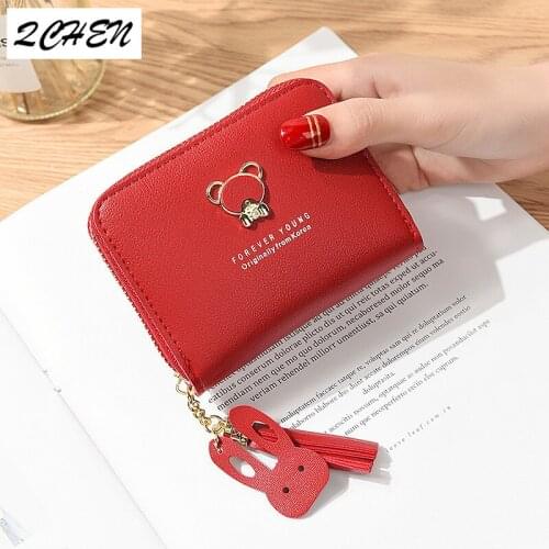 Female Wallet New Cute Bear Zipper Mini Purses Short Tassel Chains Women Wallets Card Holders Pattern Students Coin Bag 253