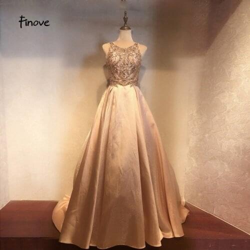 Finove New Prom Dress Long 2020 Robe de soiree Chic A Line Fully Beaded Reflective Dress Floor Length Woman Party Dress Gowns