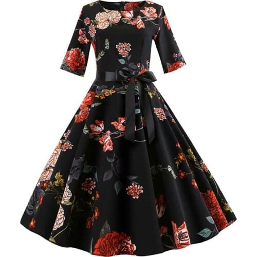 Floral Print Vintage Dress Women Long Sleeve Elegant Party Dress Autumn Winter Female Casual A-Line Dress Tunic Plus Size