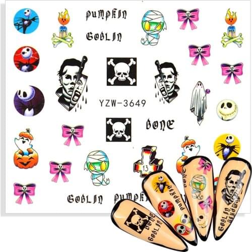 1pcs Halloween Series Mummy Egypt Pharaoh 3d Nail Art Stickers Decal Skull Bone Big Lips Designs DIY Nail Tool Decorations Wraps