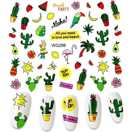 1pc Fruit Cactus Nail Water Transfer Sticker Love Decal Nail Art Decoration Manicure