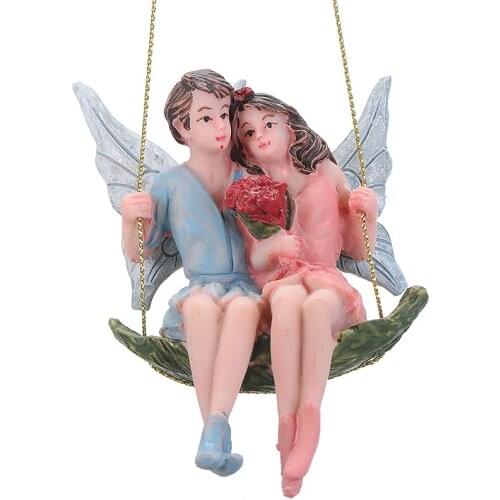 1pc Garden Fairy Micro Landscape Decor Swing Couple Figurines For Wedding Gifts Home Decoration Resin Ornaments