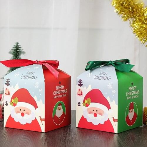 12 pcs/lot Merry Christmas Candy Box Gift Packing Bag With Bow Papercard Birthday Gift Box Christmas Gift Bag Party Decoration