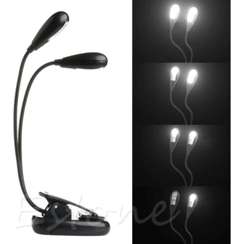 2 Dual Flexible Arms 4 LED Clip-on Lamp for Piano Music Stand Book Reading Light #20/25W