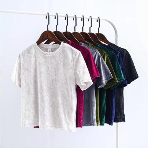 2020 Autumn Fashion Female Shirt Slim Tops Gold Velvet Tops Casual O-Neck Long Sleeves Solid Women Short Shirts Plus Size M-7XL