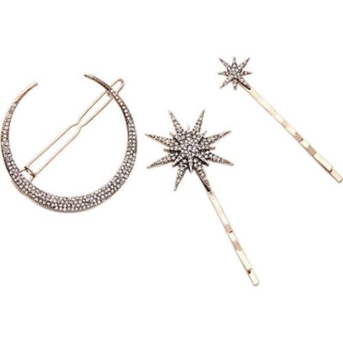 3pcs/Set Geometric Star Moon Rhinestone Hair Clip Hairpin Hair Accessories Hair Styling Tools Women Girls Hair Clip Dropshipping