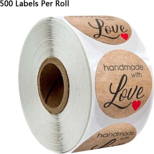 500pcs/roll Kraft Handmade with Love Heart Stickers Seal Labels Scrapbooking Decoration Stationery