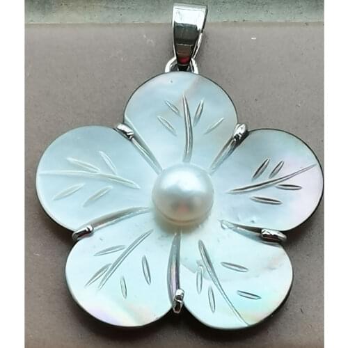 Free Shipping Women Fashion Jewelry 32mm Beatiful Mother of pearl Shell Art Flower Pendant Bead 1pcs C3626