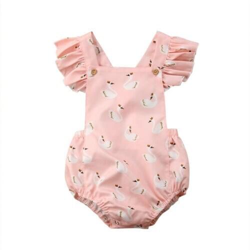 Newborn Baby Girls Swan Ruffle butterfly Bodysuit Clothes Sunsuit Outfits Summer Baby Clothes