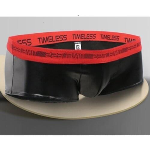 Mens Low-waisted Large-Size Boxers U Convex Design Faux Leather Underwear Male Erotic Lingerie Boxer Homme Cuecas Men Boxers