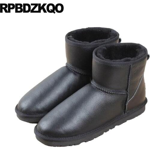 Black snow real fur boots suede slip on shoes winter ankle high quality snowboot plus size leather men australian sheepskin