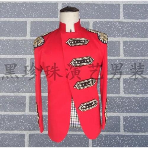 Black Red Men Suits Designs Stand Collar Stage Costumes For Singers Mens Blazers Dance Clothes Jacket Star Style Dress Punk
