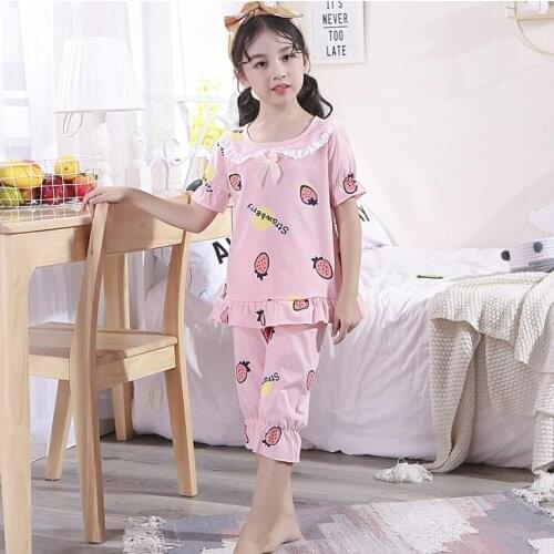 Kids Animal Pajamas Boys Girls Lace Sleepwear Cartoon Baby Night Suit Short Sleeves Tees+Shorts Sets Childrens Clothing Pijimas