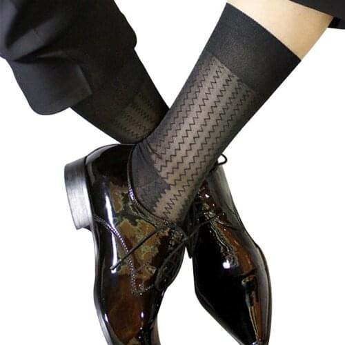 Mens Gear Jacquard Style Silk Socks Transparent Invisble Sexy Socks For Gay Fetish Collection Black Free Shipping