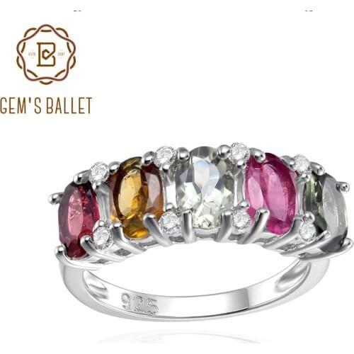 GEMS BALLET Natural Tourmaline Gamstone Ring For Women Fine Jewelry Classic 925 Sterling Silver Wedding Bands Ring 2021 NEW