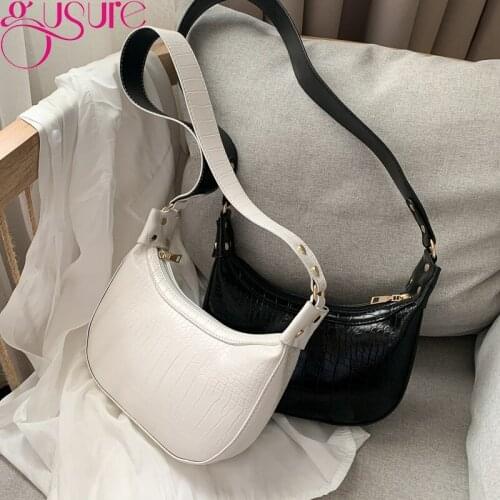 Gusure Youth Ladies Simple Hobo Bag Vintage Crocodile Pattern Daily PU Leather Crossbody Bags Underarm Shoulder Bag for Women