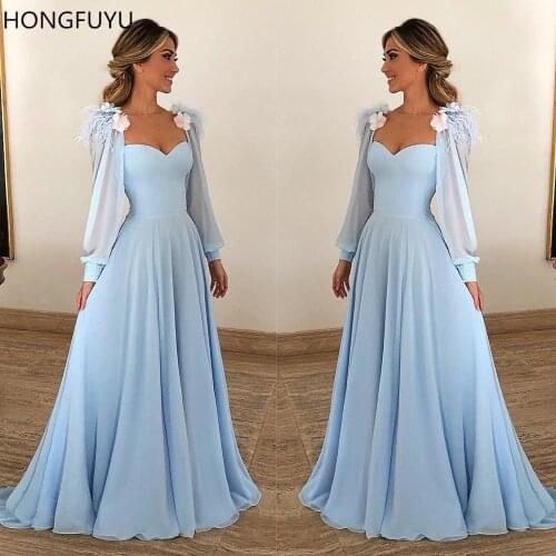 HONGFUYU Sweetheart Prom Formal Dresses 2021 Flowers Long Sleeve Gowns A-Line Party Evening Dresses Vestidos De Fiesta Gala