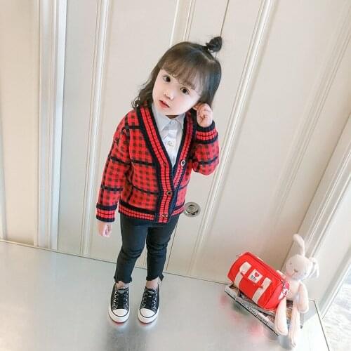 Girls cardigan new autumn/winter 2021 Korean style Children clothing cardigan Girls fashion coat red Jacket for children TP19041
