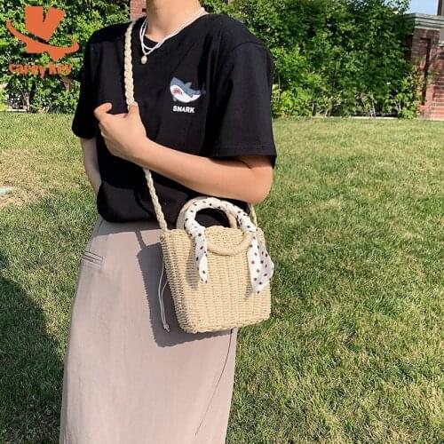 CAREY KEY Fashion Ribbon Rattan Bag Women Shoulder Straw Bags Bohemia Handbags Summer Beach Messenger Bucket Bag