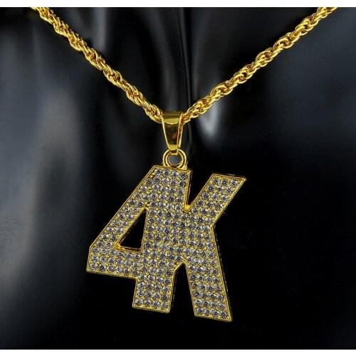 Fashion 4K Number Letter Pendant Necklaces Women Men Hip Hop Jewelry Steampunk Bling Rhinestone Long Chain Gold Necklace Gifts
