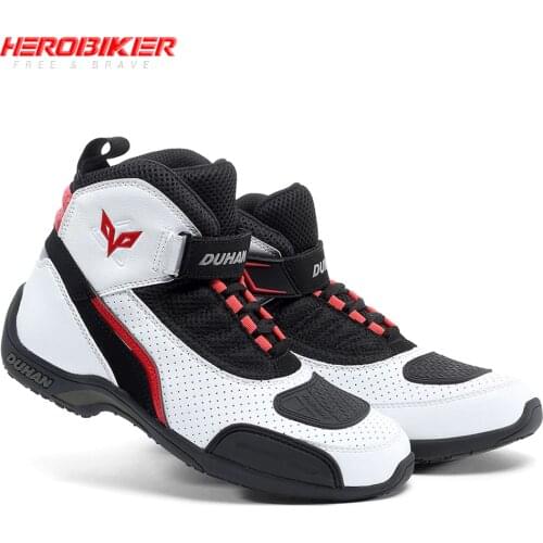 HEROBIKER Motorcycle Boots Summer Mesh Men Motorcycle Shoes Motocross Off-Road Racing Boots Moto Boots Motorbike Black White