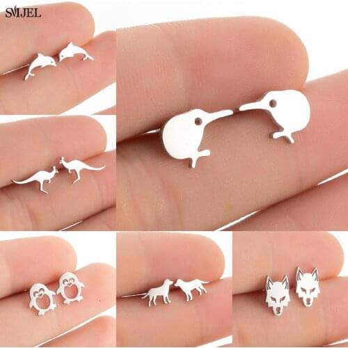 Cartoon Stainless Steel Animal Earrings for Women Kids Fashion Fish Shark Kangroo Condor Bird Dog Earings Piercing Jewelry Gifts