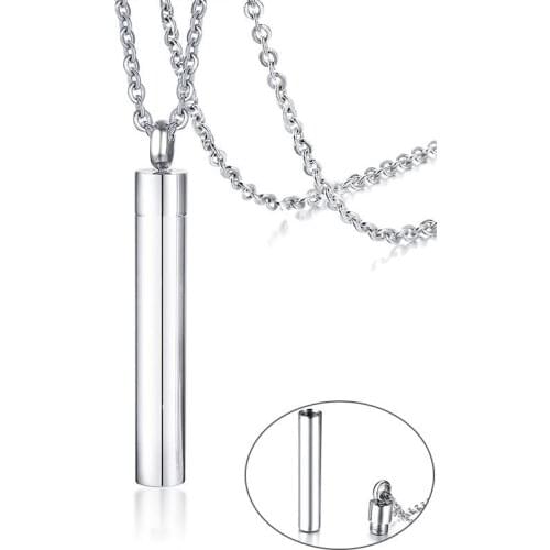 Mens Urn Necklaces for Women Ashes Jewelry Silver Color Tone Can Be Opened Stainless Steel Cylinder Tube Pendant
