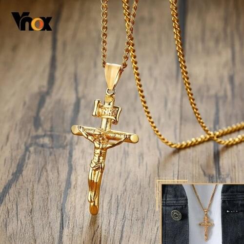Vnox Mens Assorted Catholic Cross Pendant Necklaces, Stainless Steel Christ Prayer Collar Jewelry,with 24" Chain