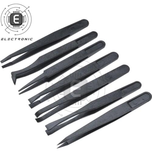 7PCS/lot Anti-static Carbon Fiber Electronic Tweezers Kit ESD Plastic Forceps PCB Repair Hand Tools Sets