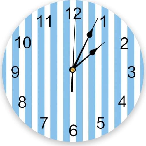 Blue White Stripes Wall Clock For Home Decoration Living Room Quartz Needle Hanging Watch Modern Kitchen Clock