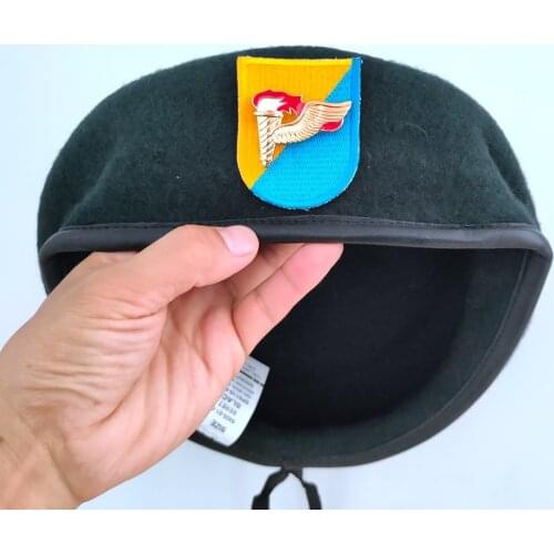 New US Army 8th Special Forces Group Wool Green Beret AIRBORNE SPECIAL FORCES PATHFINDER INSIGNIA Hat Cap 1963~1972