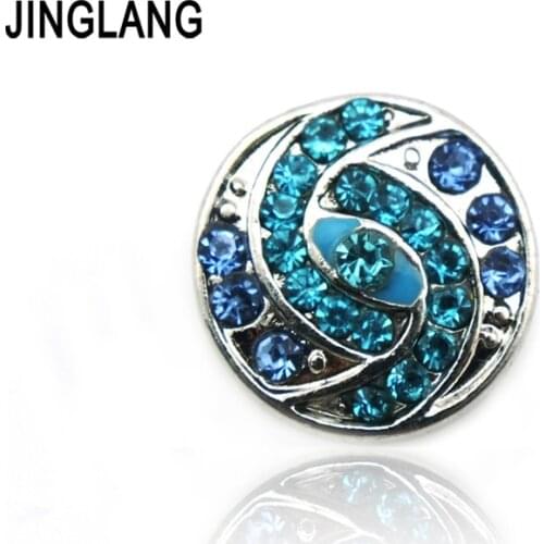 DIY Wholesale Fashion Blue Rhinestone Round Alloy Clasp Interchangeable Ginger 12mm Snap Button for bracelet Jewelry Accessories