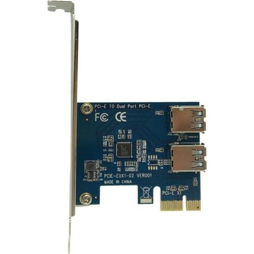 2 Slots PCI-E 1 to 2 PCI Express 16X Slot External Riser Card Adapter Board PCIe Port Multiplier Card for Bitcoin Mining Machine