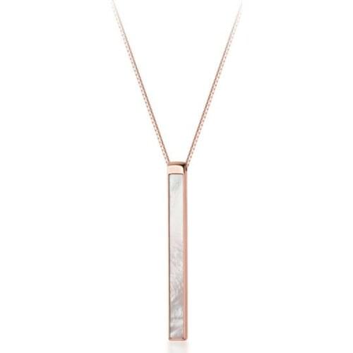 Real. 925 Sterling Silver Shell Straight Lucky Bar Strip Pendant Necklace Geometric Fine jewelry C-D7530