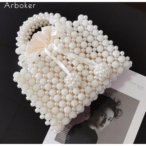 Luxury Pearl Hand Bag Mini Handmade Beading Evening Bags Women Bridal Bucket Handbag For Female French Wedding Purse Day Clutch