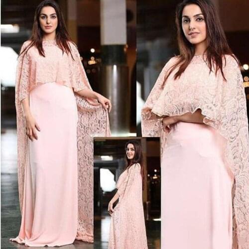 2020 Saudi Arabic Evening Dress Pink Lace Prom Dresses Muslim Kaftan elegant evening formal dresses
