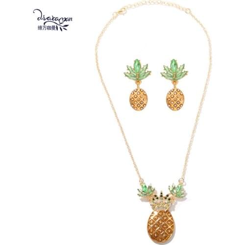 Dvacaman Stylish Chic Fruit Pineapple Jewelry Set for Women Crystal Drop Earrings Pendant Necklace Wholesale Jewelry Holiday INS