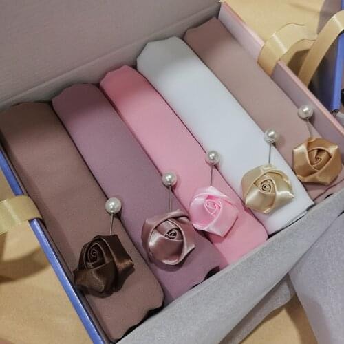 Plain Hijab Bubble Chiffon Scarf Women Solid Color Muslim Shawls Hijabs Headband Islamic Headscarf Foulard Femme 5PCS/Box