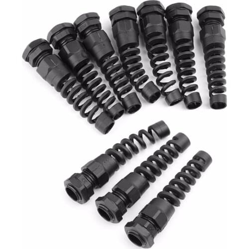 10pcs Length 70mm Waterproof M16 PG9 Cable Connectors Spiral Strain Relief Protector