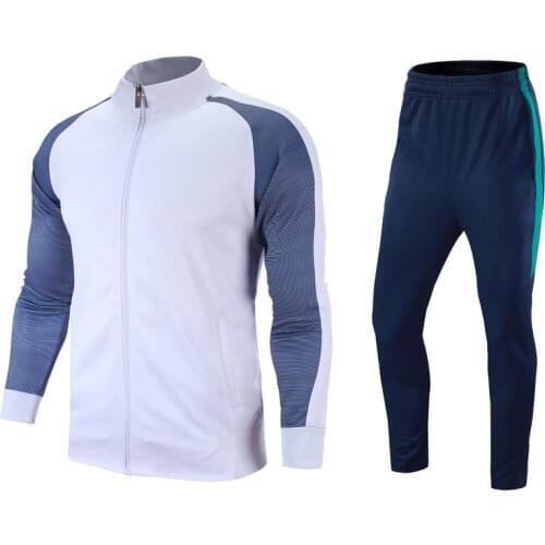 Autumn Winter Spring Long Sleeve Zipper Top and Pants 2Pcs Set Mens Soccer Sportswear Tracksuit Jacket Football Training Suit