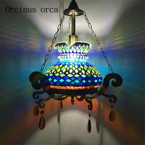 Mediterranean hand painted chandeliers living room bedroom coffee bar Southeast Asian exotic retro romantic crystal Chandelier