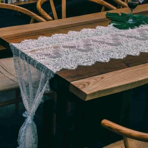 Boho Wedding Table Decoration 40x300cm Floral Pattern White Lace Table Runner Rustic Chic Wedding Party Supplies
