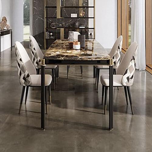 Light luxury marble dining table and chair combination high-end designer imported Lamina bright rock slab rectangular