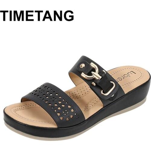 TIMETANG woman buckle sloping sandals with comfortable Roman sandals queen-size double bottom color leisure hundred turns sandal