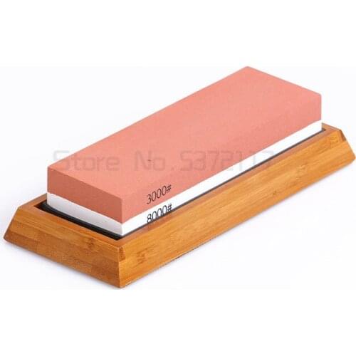 Knife sharpener Sharpening Stones 3000 & 8000 Grit - Double Sided Whetstone Set For Knives With Non-Slip Bamboo Base and Guide