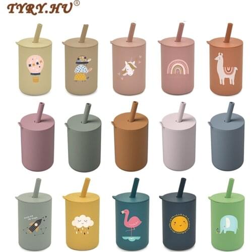 TYRY.HU 1Pc Baby Feeding Straw Cup Baby Cartoon Learning Feeding Cup Food Grade Silicone Toddler Water Bottle Tableware BPA Free