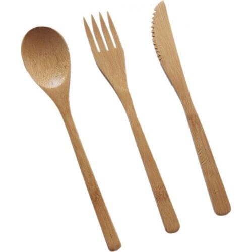 Japanese Style Bamboo Knife, Fork, Spoon Set New Adult Tableware Set Cutting Kitchen Tool and Cloth Bag