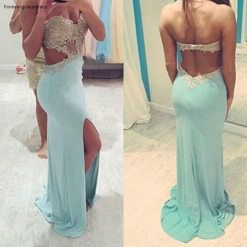 Backless Prom Dress Sweetheart Beaded With Slit Evening Party Gown