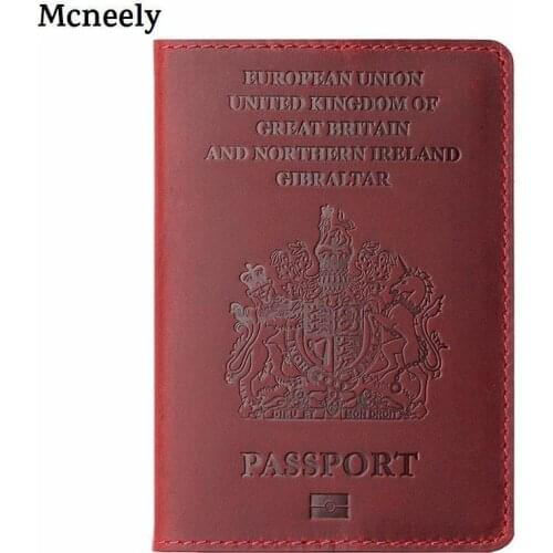 UK Genuine Leather Passport Cover for United Kingdom Britain Business Credit Card Holder Passport Case Unisex Travel Wallet